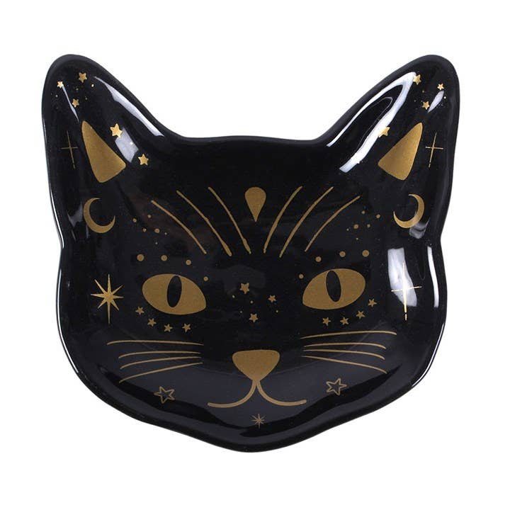 Black cat head trinket dish