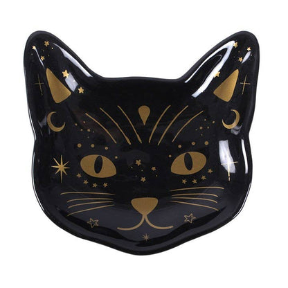 Black cat head trinket dish