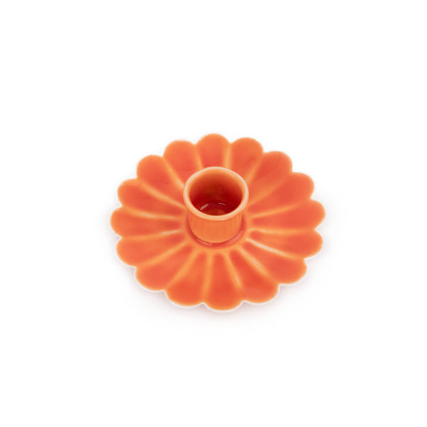 Bougeoir Floral Orange Peint à la Main Helio Ferretti Vue 1