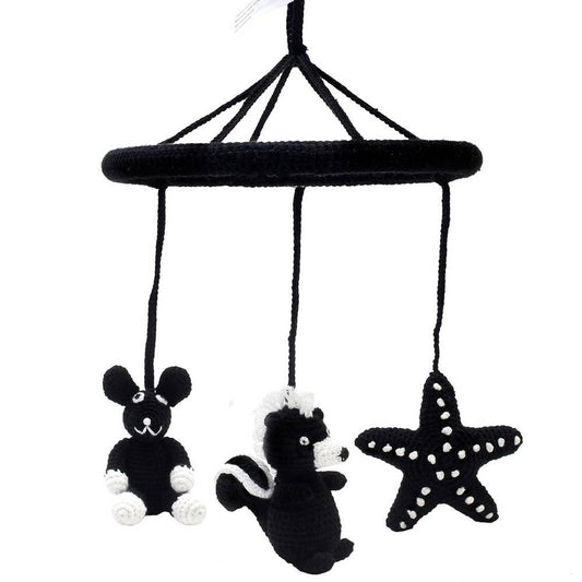 Mobile with skunk, starfish and rabbit