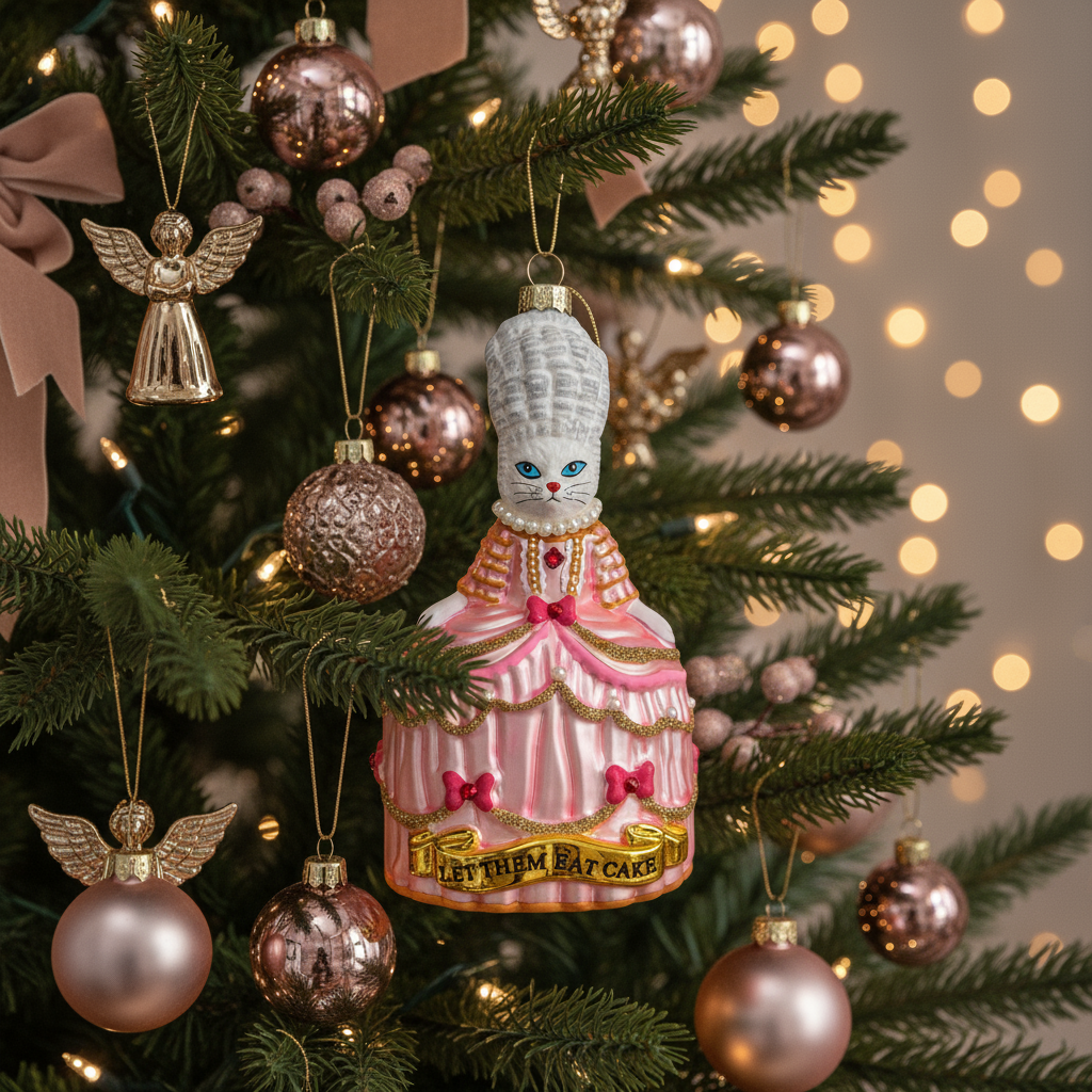 Marie Antoinette “Let Them Eat” White Cat Christmas Ornament
