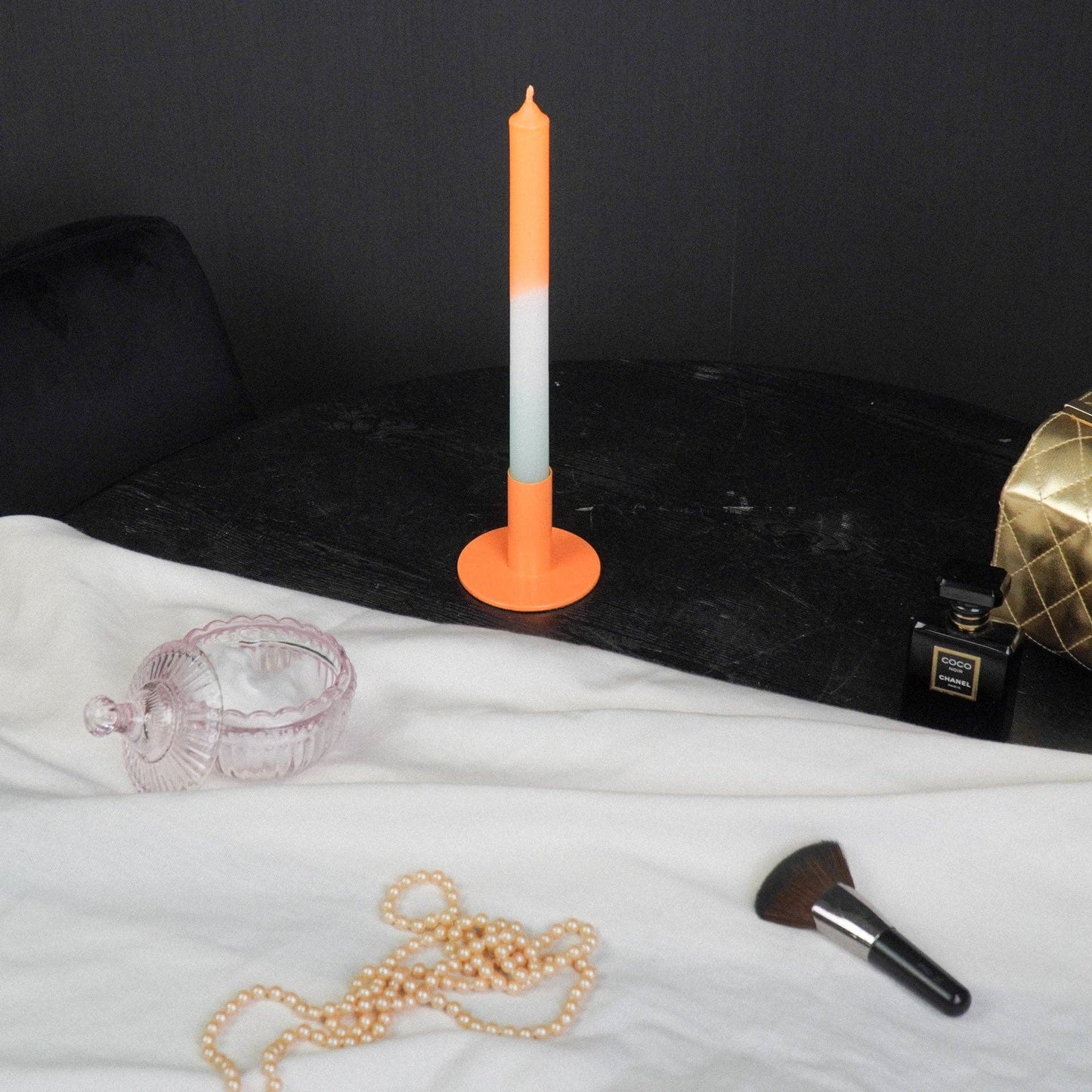 Bougeoir - Basique - Métal - Orange - 8x8x6,5cm