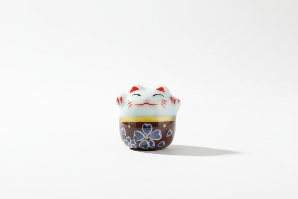 White and plum brown lucky cat pearl