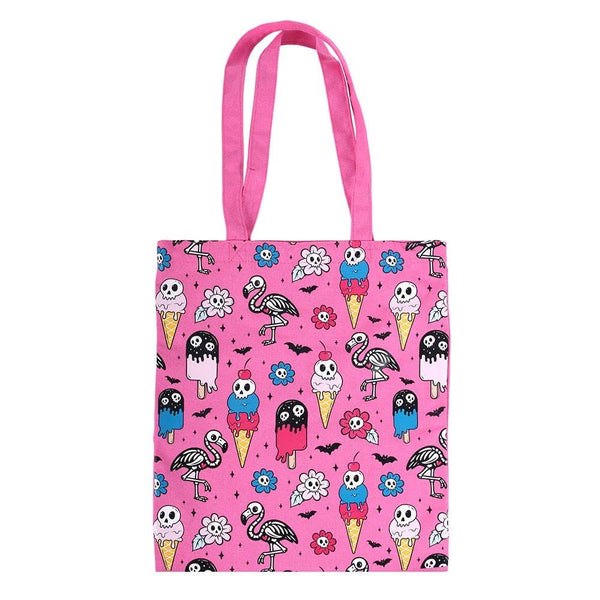 Gothic tote bag printed "Pink Dead Hot Days"