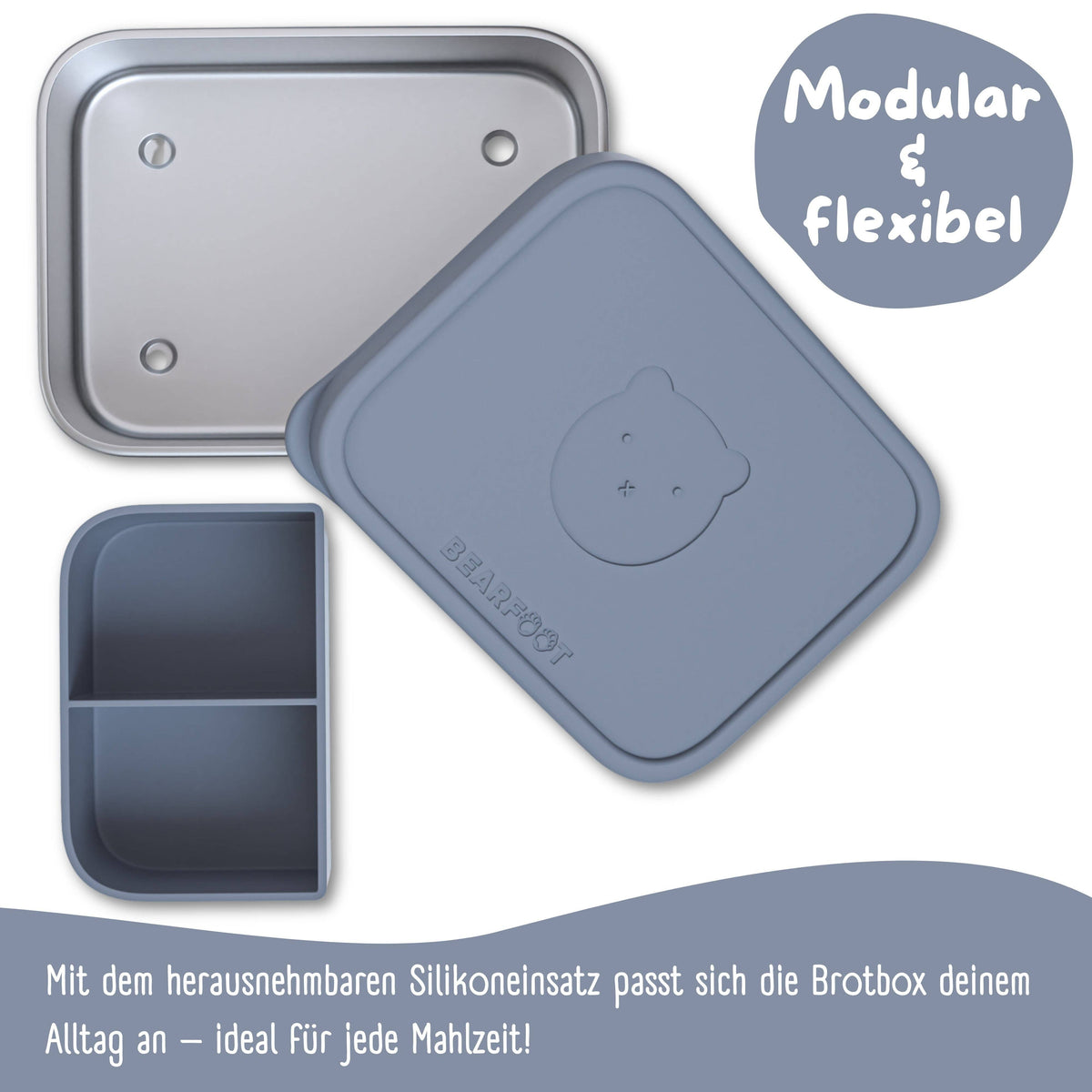 Kids' Stainless Steel Lunch Box with Silicone Insert - Blue