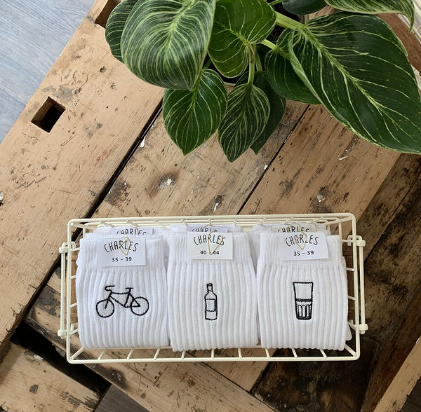 Chaussettes vélo Charles brodées à Mayence