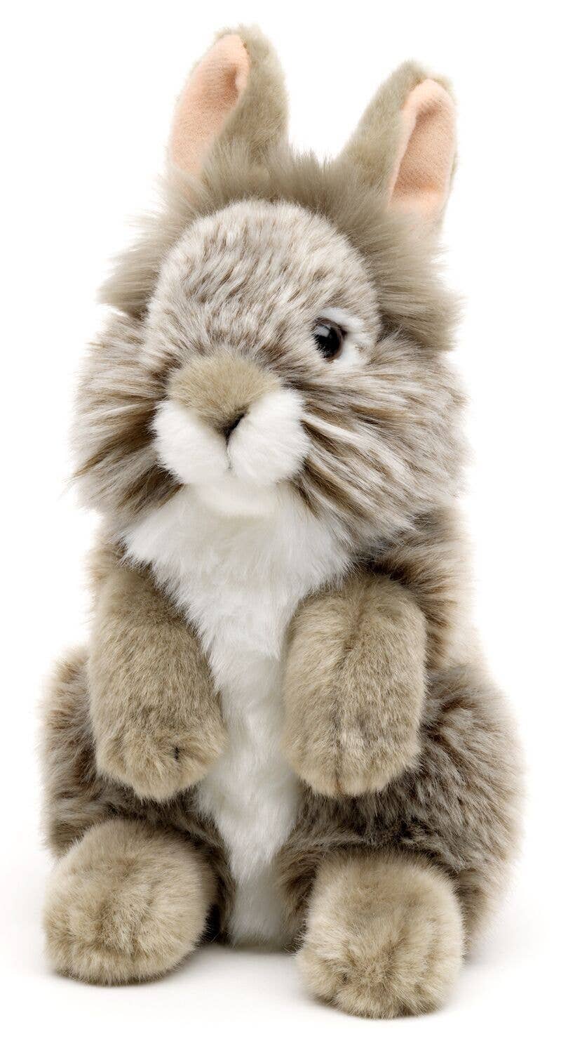 Standing grey angora rabbit plush toy