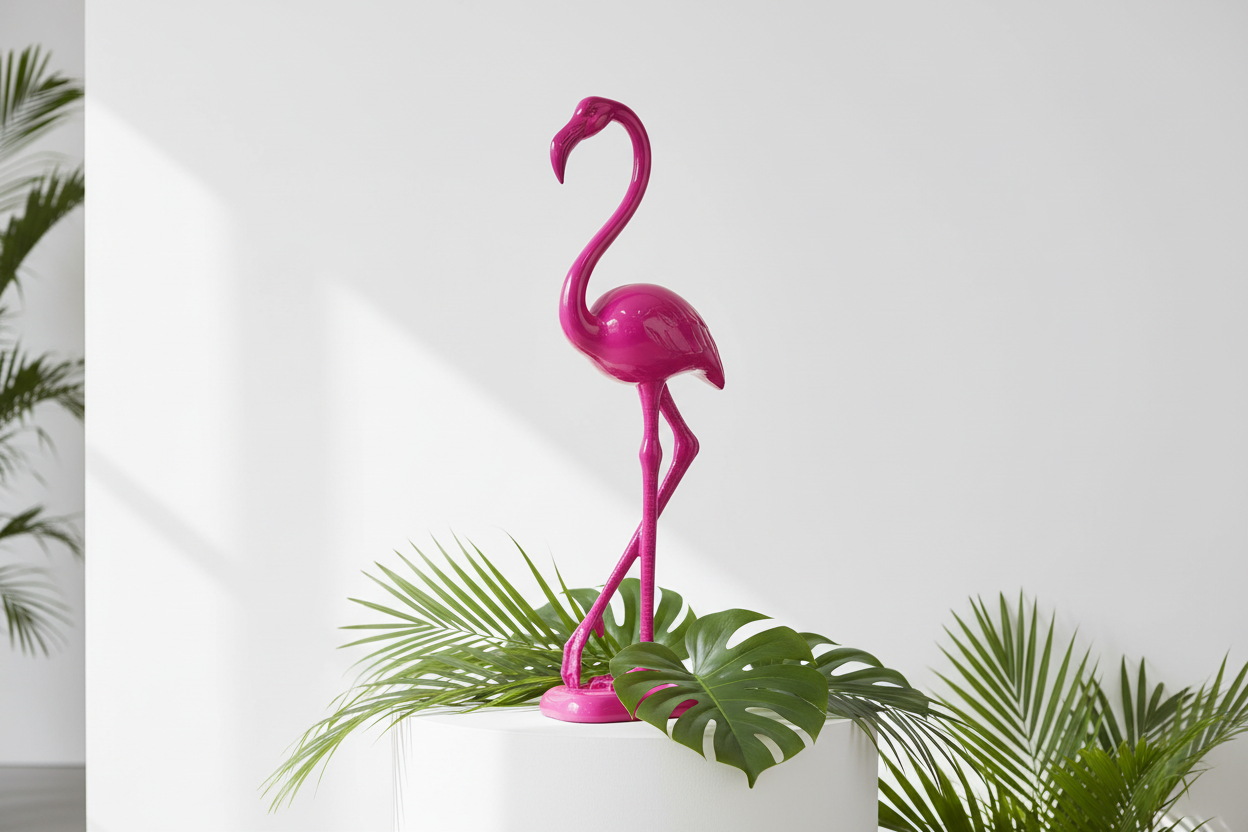 Figurine de flamant rose électrique debout
