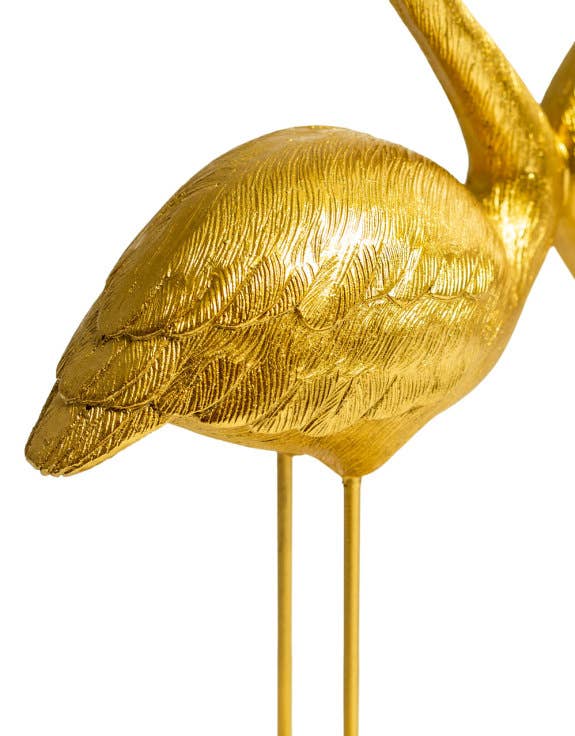 Paire de flamants roses "Cœur d'amour" en or antique