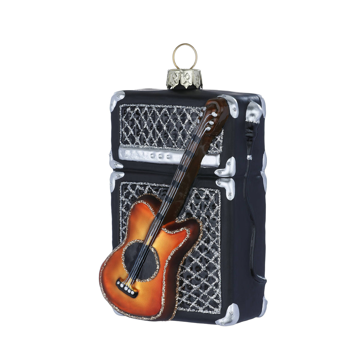 Ornement de Noël amplificateur avec guitare électrique, en verre, 10 cm – Holly & Jolly