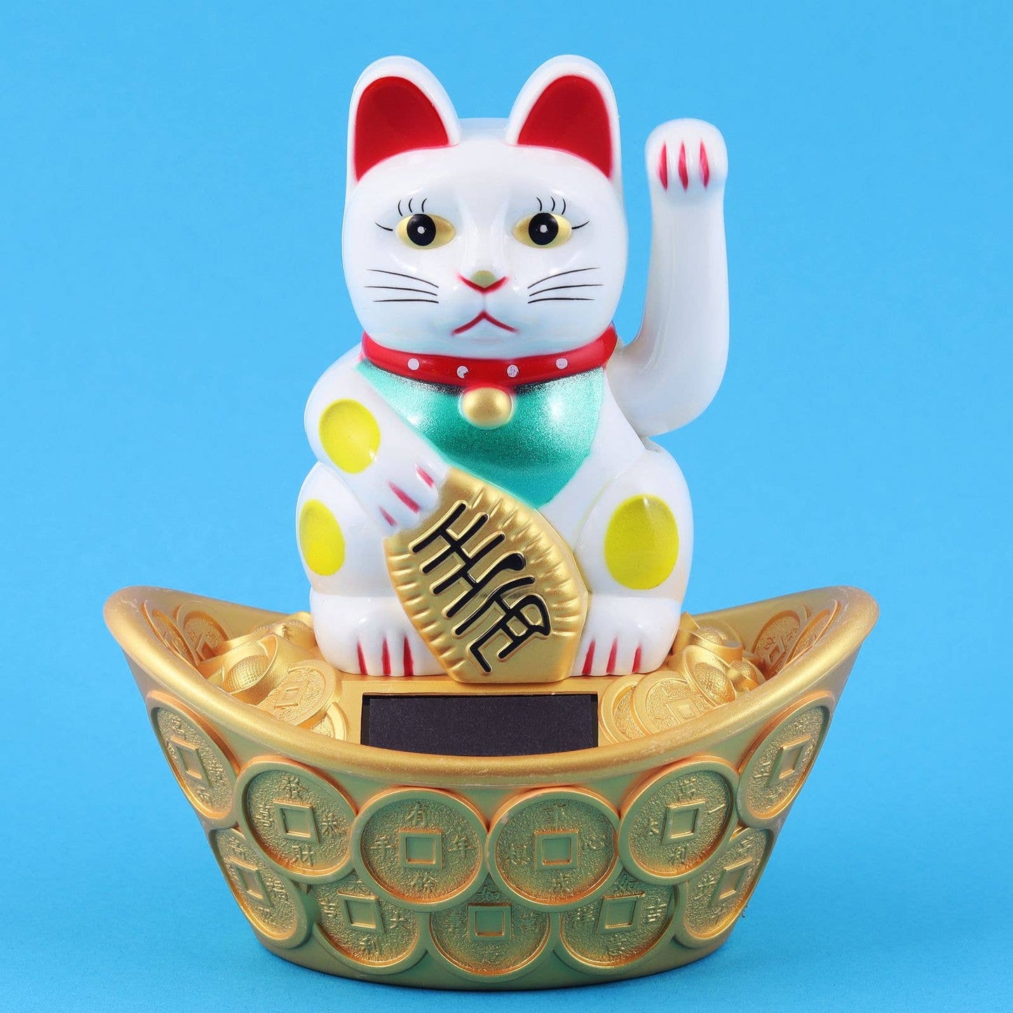 Chat chanceux solaire blanc 14cm