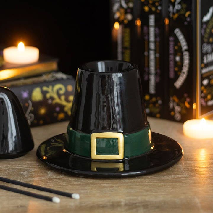 Brûle-parfum chapeau de sorcière noir pour Halloween