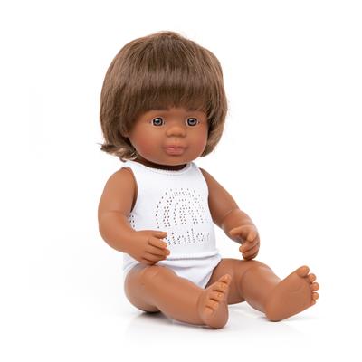 ML Poupées: POUPÉE GARCON ABORIGÈNE 38cm, parfumée vanille, imperméable, poupée sexuée, en résine, en boîte cadeau. Made in ES, 10m+