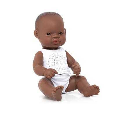ML Poupées: POUPÉE BÉBÉ GARCON AFRICAIN 32cm, parfumée vanille, imperméable, poupée sexuée, en résine, en boîte. Made in Spain, 10m+
