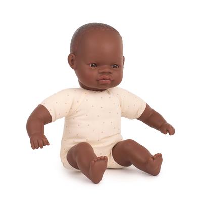 ML Poupées: POUPÉE BÉBÉ AFRICAIN avec CORPS en TISSU 32cm, parfumée vanille, en résine. Made in Spain, 10m+