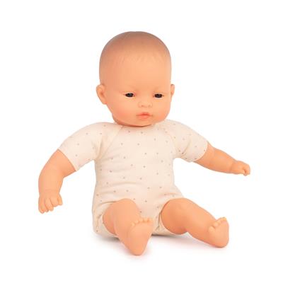 ML Poupées: POUPÉE BÉBÉ ASIATIQUE avec CORPS en TISSU 32cm, parfumée vanille, en résine. Made in Spain, 10m+