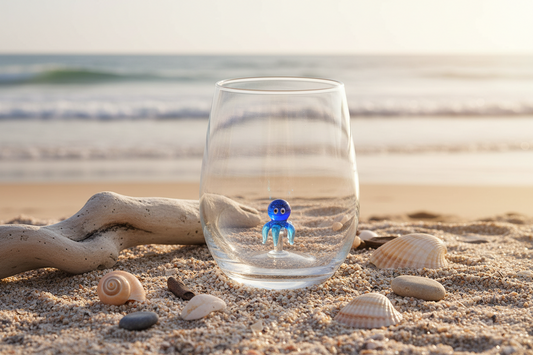 Drinking glass with a small octopus