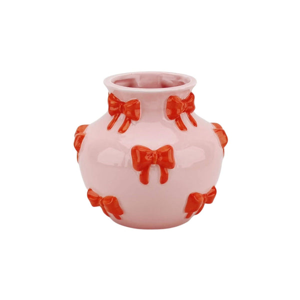 Vase - Flower Vase with Ribbons - Pink/Orange - 14.5x14.5x13cm