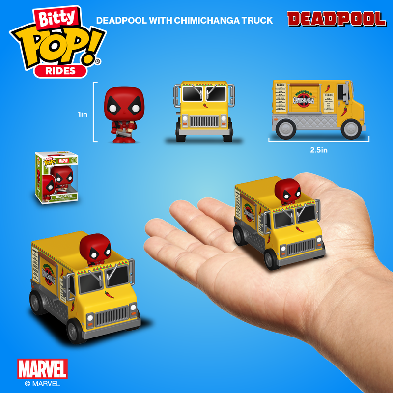 Bitty Pop! cavalca Deadpool con il camion Chimichanga