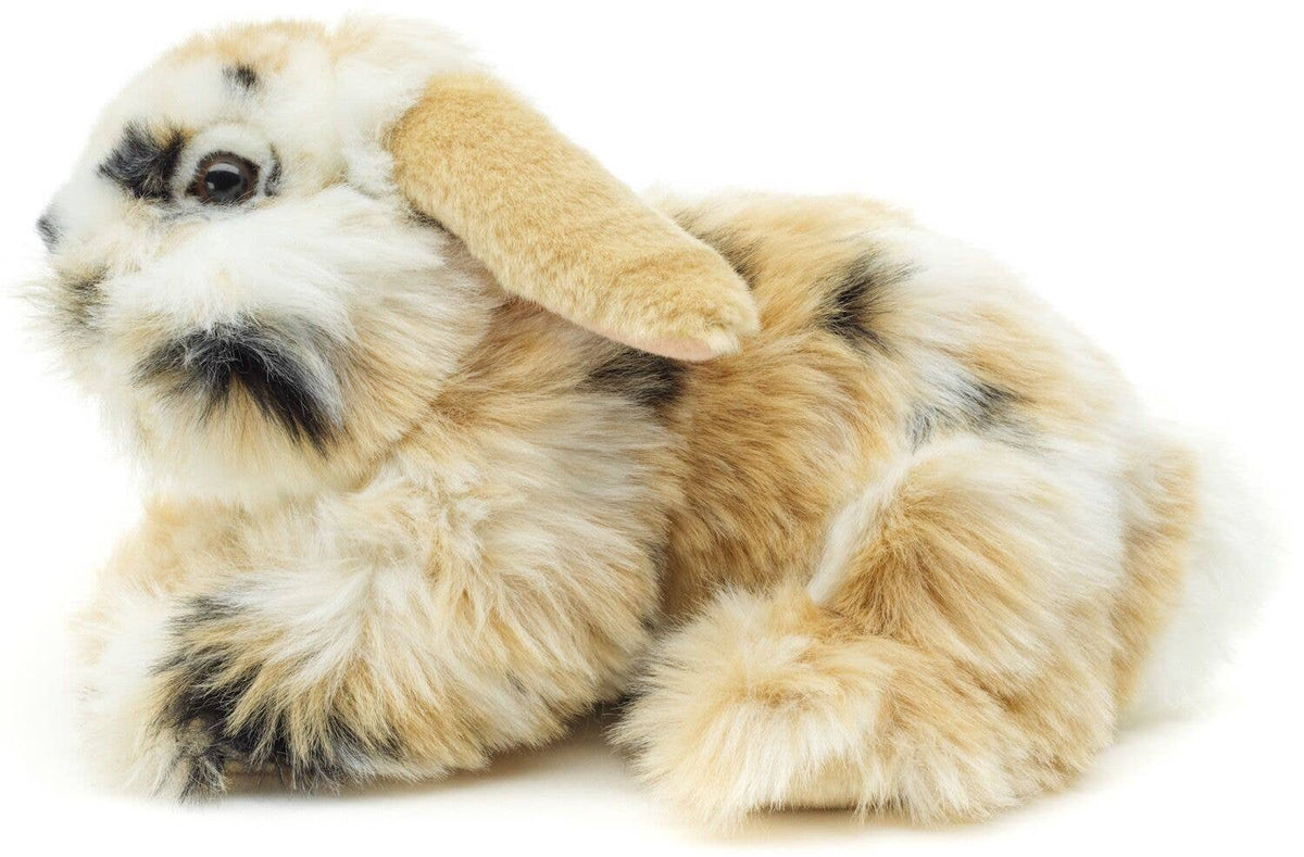 Peluche lapin tête de lion tricolore couché