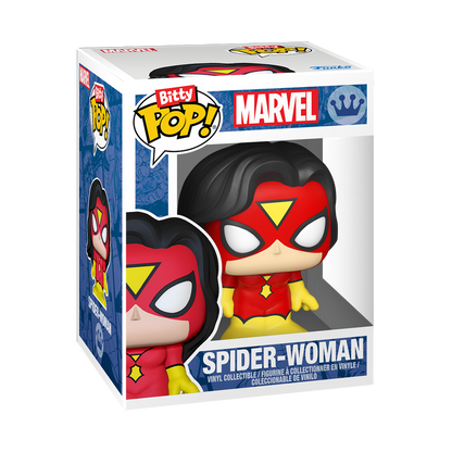 Bitty Pop! Display Spider-Man Web – Spider-Woman en boîtier, visuel officiel Funko