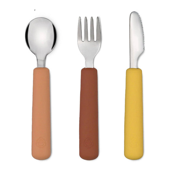 Set de couverts fourchette/cuillère/couteau - camel et châtaigne