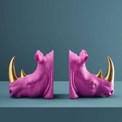 S/2 Rhinoceros Bookends, Magenta, 39.5 x 14.2 x 20.5 cm
