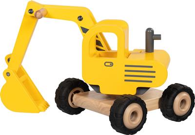 Véhicule en bois: EXCAVATRICE 20x17x25cm, avec des pneus en caoutchouc, 3+