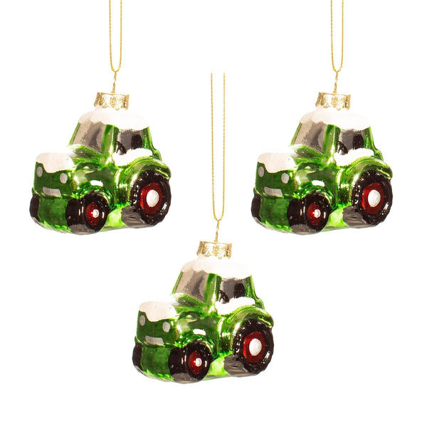 Green Tractor Christmas Baubles 3-Pack