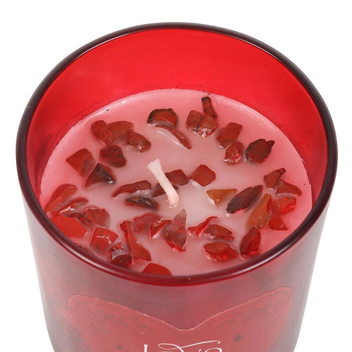 Red Jasper Crystal Candle with Raspberry Scent "Love Potion" for Valentine's Day
