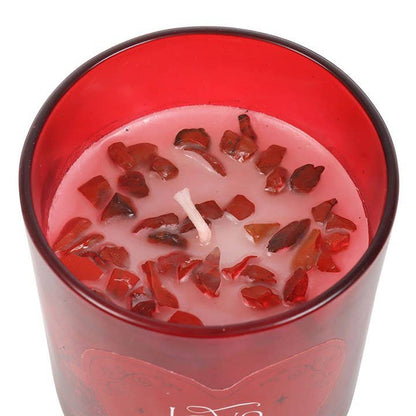 Red Jasper Crystal Candle with Raspberry Scent "Love Potion" for Valentine's Day