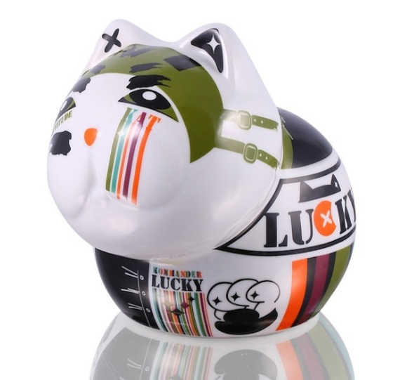 Tirelire Chat Comando en porcelaine