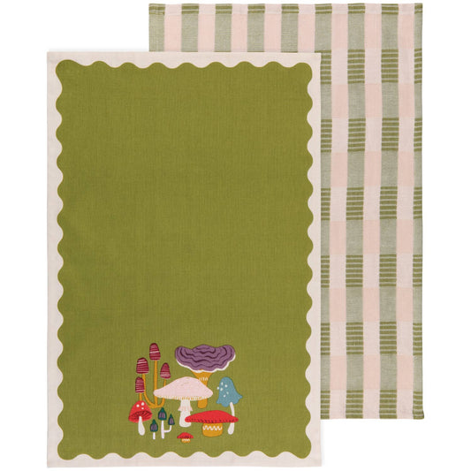 Set of 2 Jubilee Gems mushroom tea towels