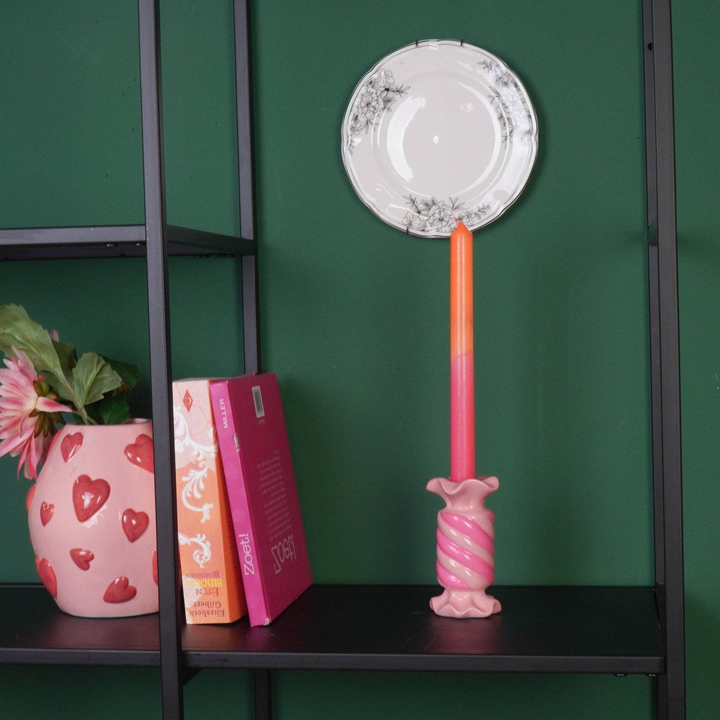 Candlestick - Toffee Candy - Ceramic - Pink/Neon - 7.5x7.5x13 cm