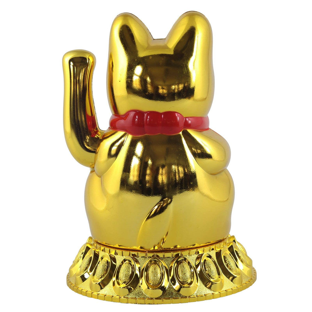 Chat Chanceux Solaire Doré 18cm