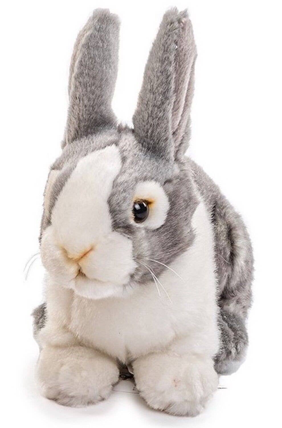 Peluche lapin gris-blanc assis