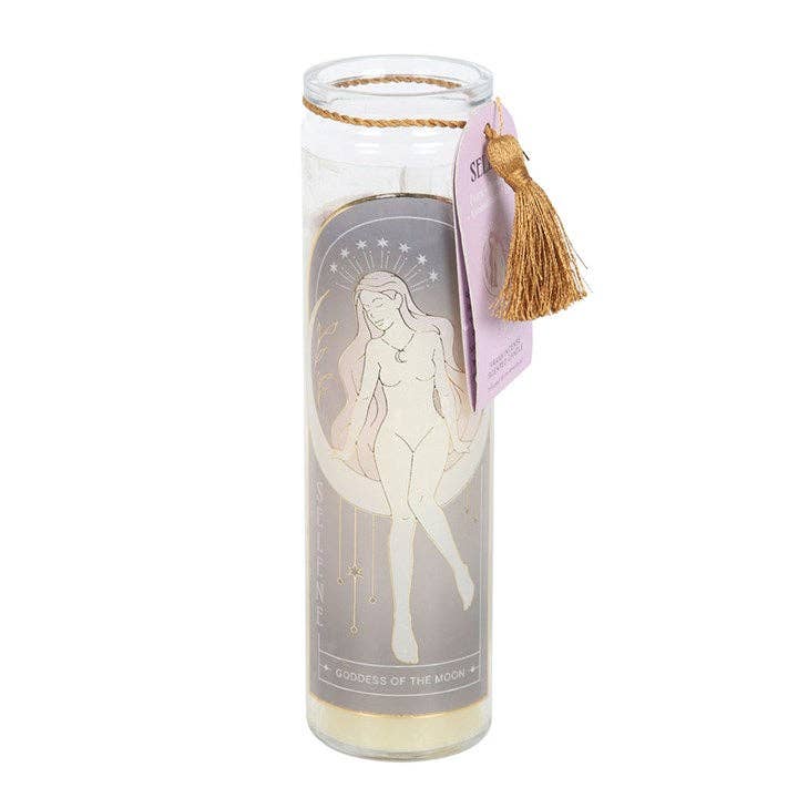 Bougie tube déesse Selene avec cristaux d’améthyste