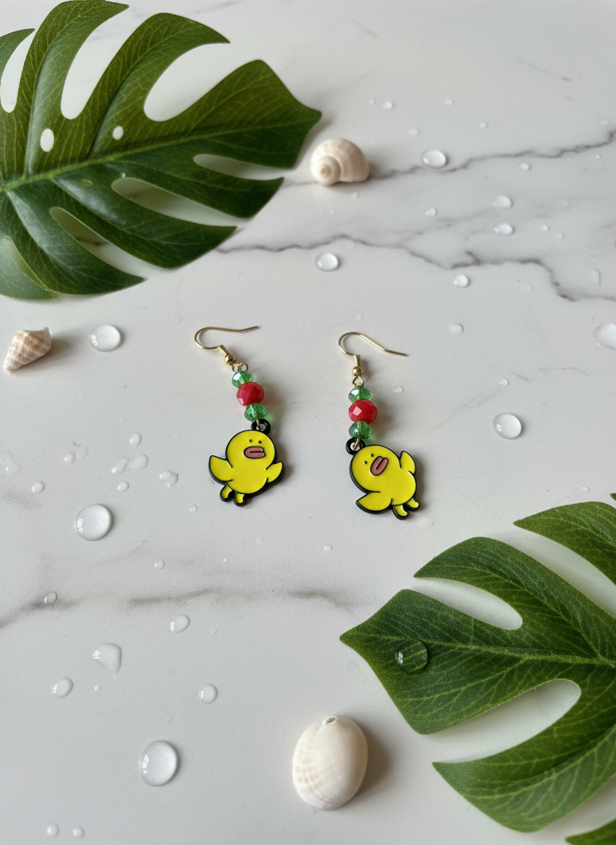 Yellow duck dangling earrings