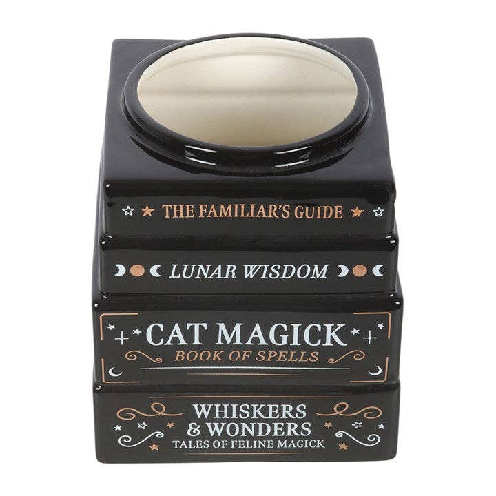Vase en forme de pile de livres Magick avec chat noir