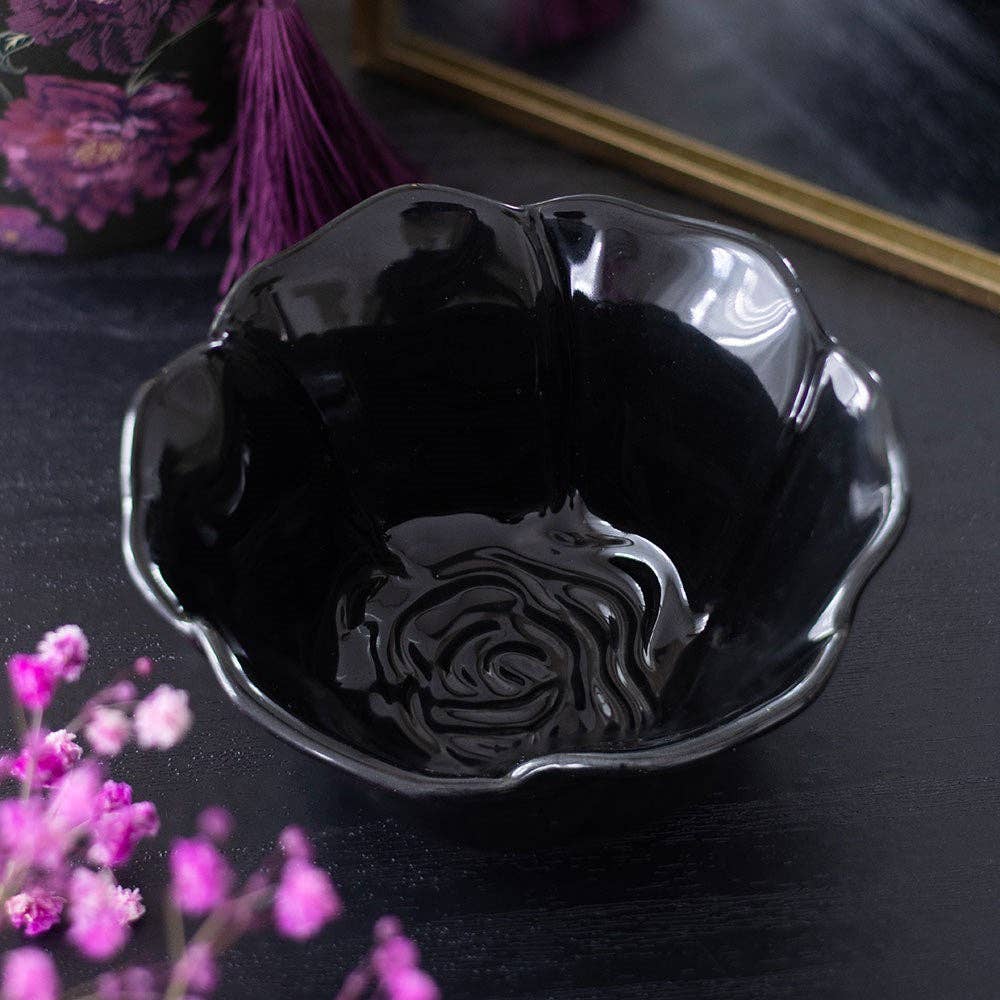 Black Rose Flower Trinket Tray