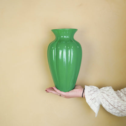 Vase à fleurs - Vase plissé - Céramique - Vert - 16,5x16,5x29,5 cm