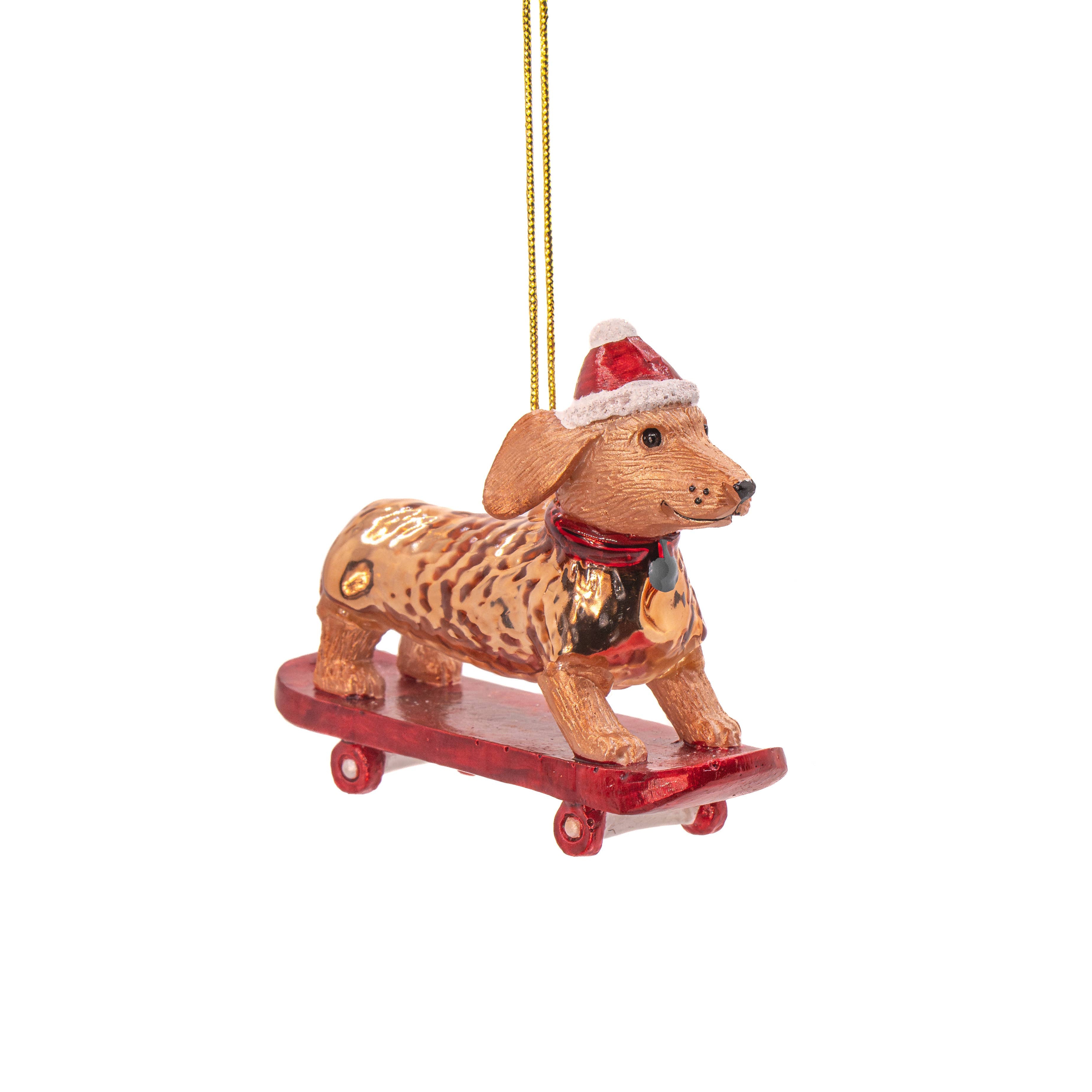 Dachshund on Skateboard Christmas Ornament