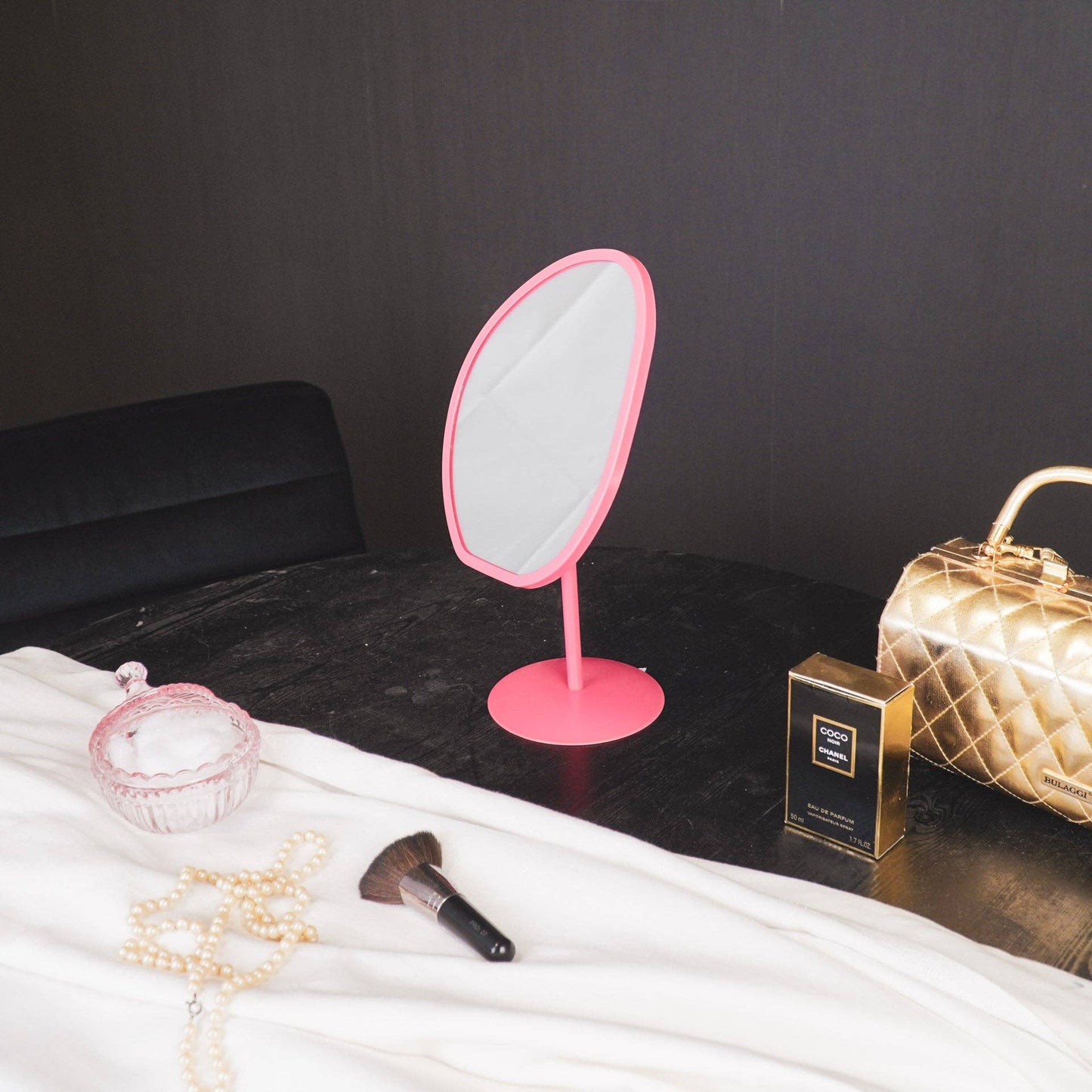 Makeup mirror - Round - Pink - 16.5x12x31.5cm