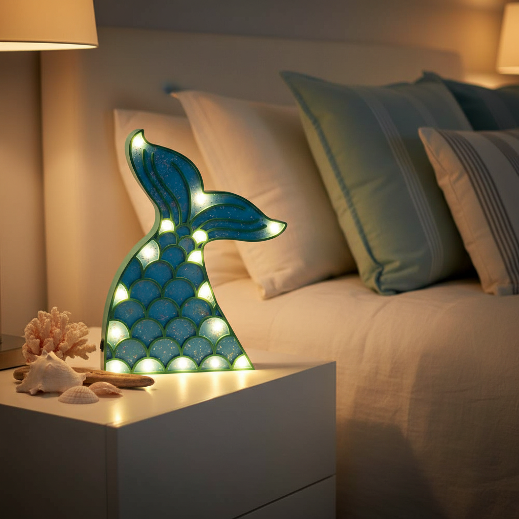 Figurines Lumineuses en Bois Sirène & Coquillage