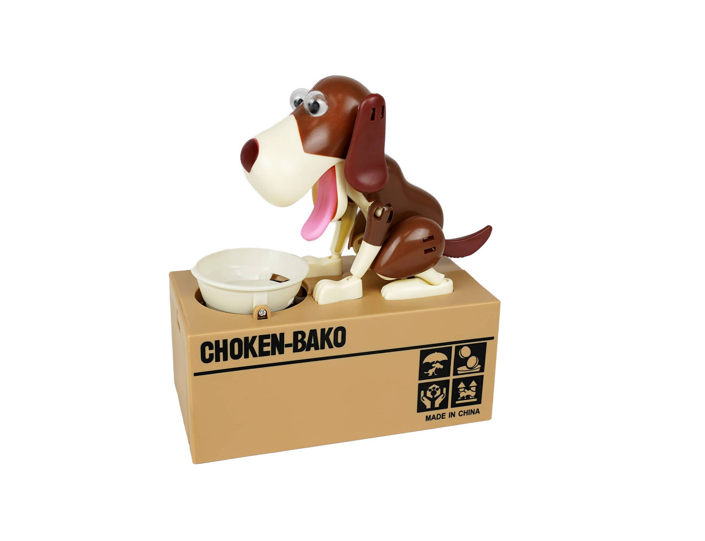 Dog eating coin bank