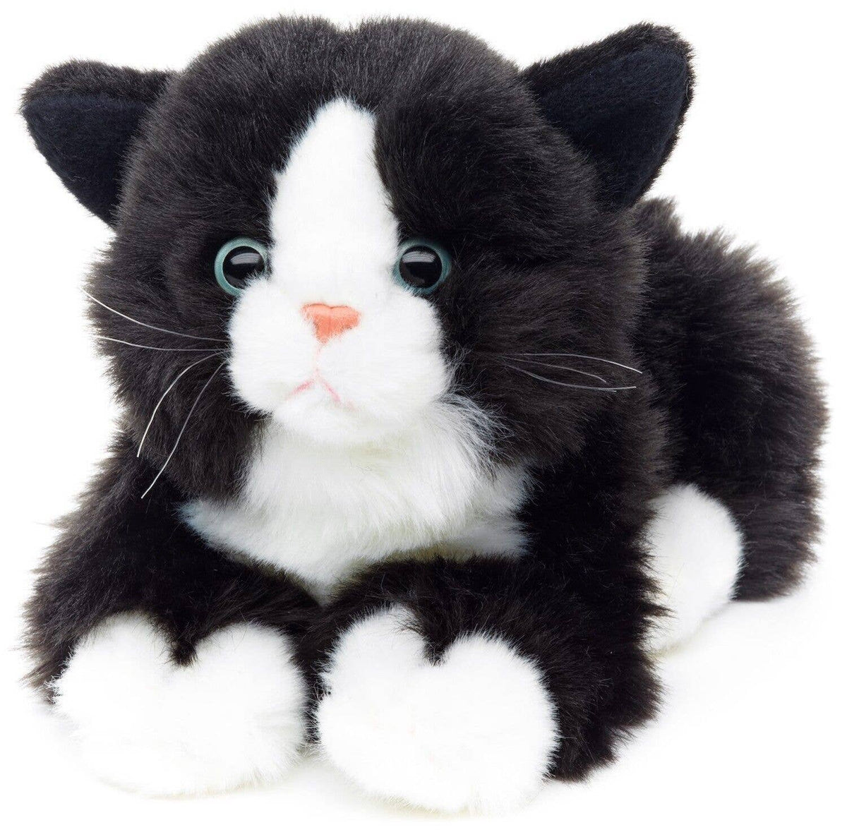 Peluche chat noir et blanc couché