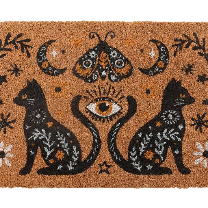 Paillasson Halloween naturel — chat folklorique effrayant
