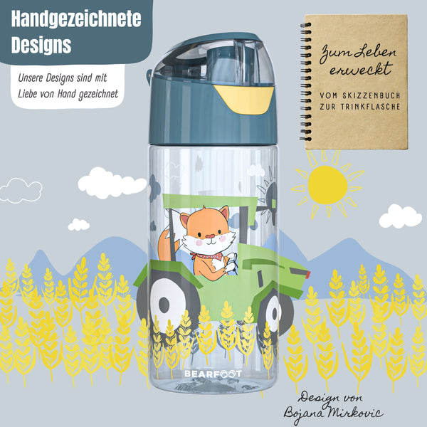 Kids' water bottle, lightweight - Tractor Fox