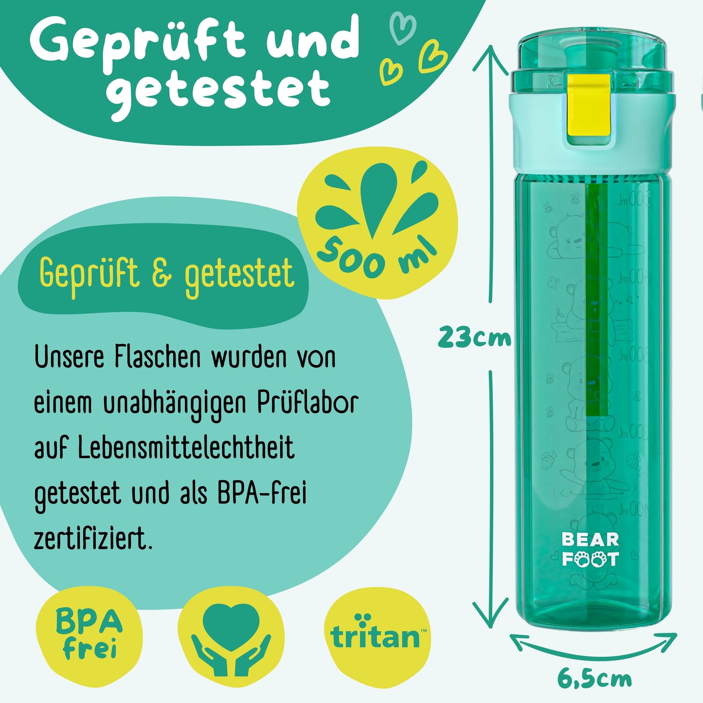 Kids' water bottle, 500ml, lightweight - Logo-mint