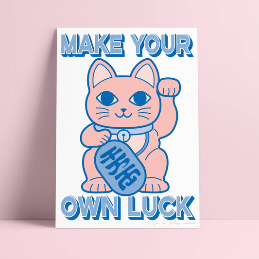 Riso print Chat Chanceux “Make your own Luck”